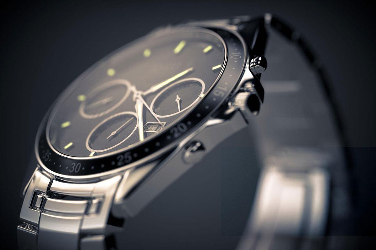 Close-up of luxury wristwatch dial and bezel