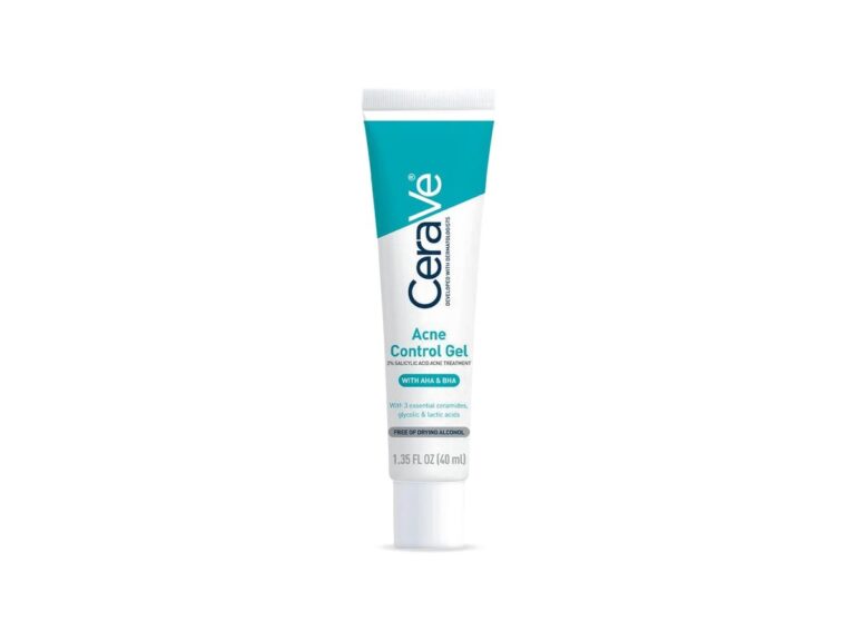 Tube of CeraVe Acne Control Gel on a white background.
